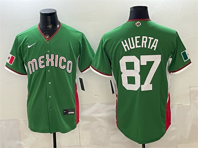 Men's Mexico Baseball #87 Jesus Huerta Green 2026 World Baseball Classic Stadium Stitched Jersey
